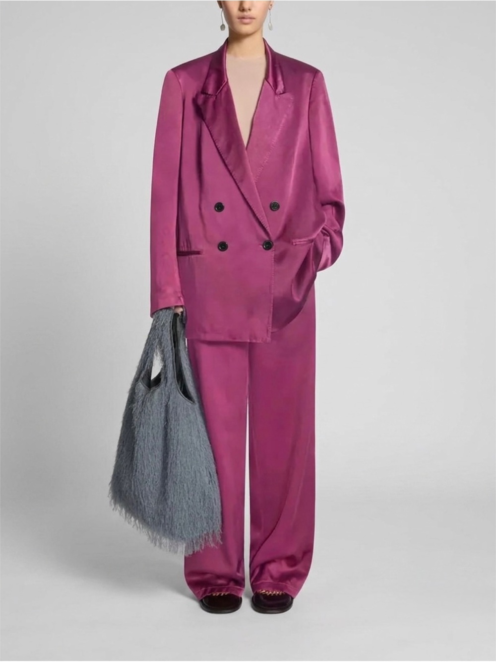 Dries Van Noten Blink Double Breasted Oversize Twill Jacket Raspberry Small NWT